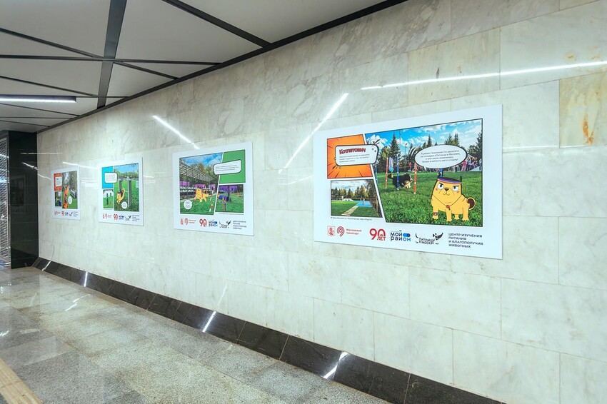 Фотовыставка о питомцах открылась в переходе между станциями «Новаторская» Большой кольцевой и Троицкой линий метро